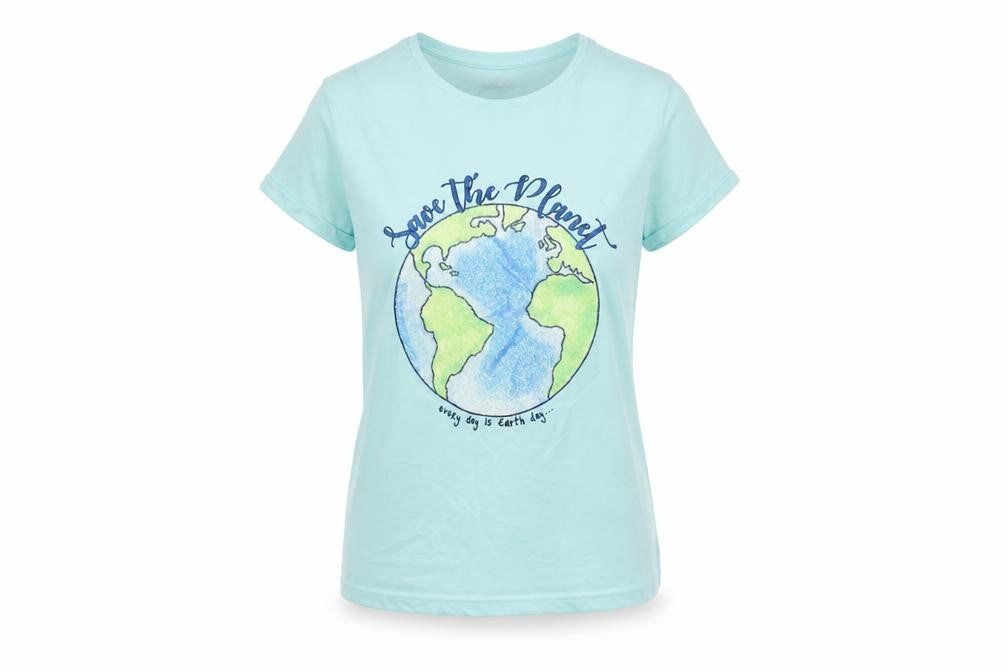 Dunnes Girls Green  Cotton Basic T-Shirt Size 8 Years Round Neck  - Save the Planet