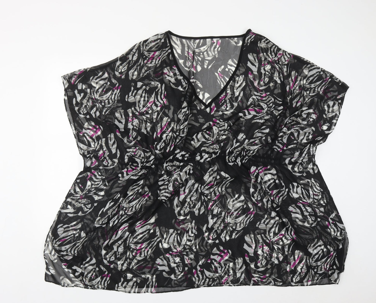 BPC selection Womens Black Geometric Viscose Basic Blouse Size M V-Neck - Beach Cover Up