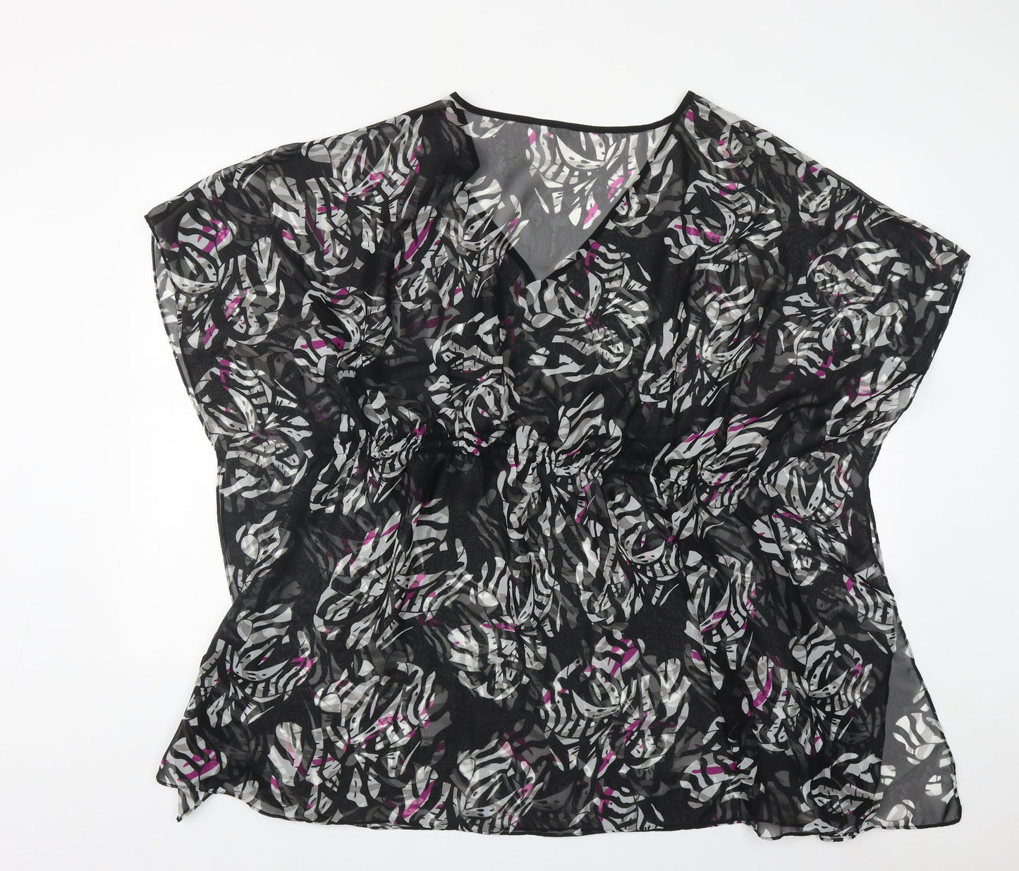 BPC selection Womens Black Geometric Viscose Basic Blouse Size M V-Neck - Beach Cover Up