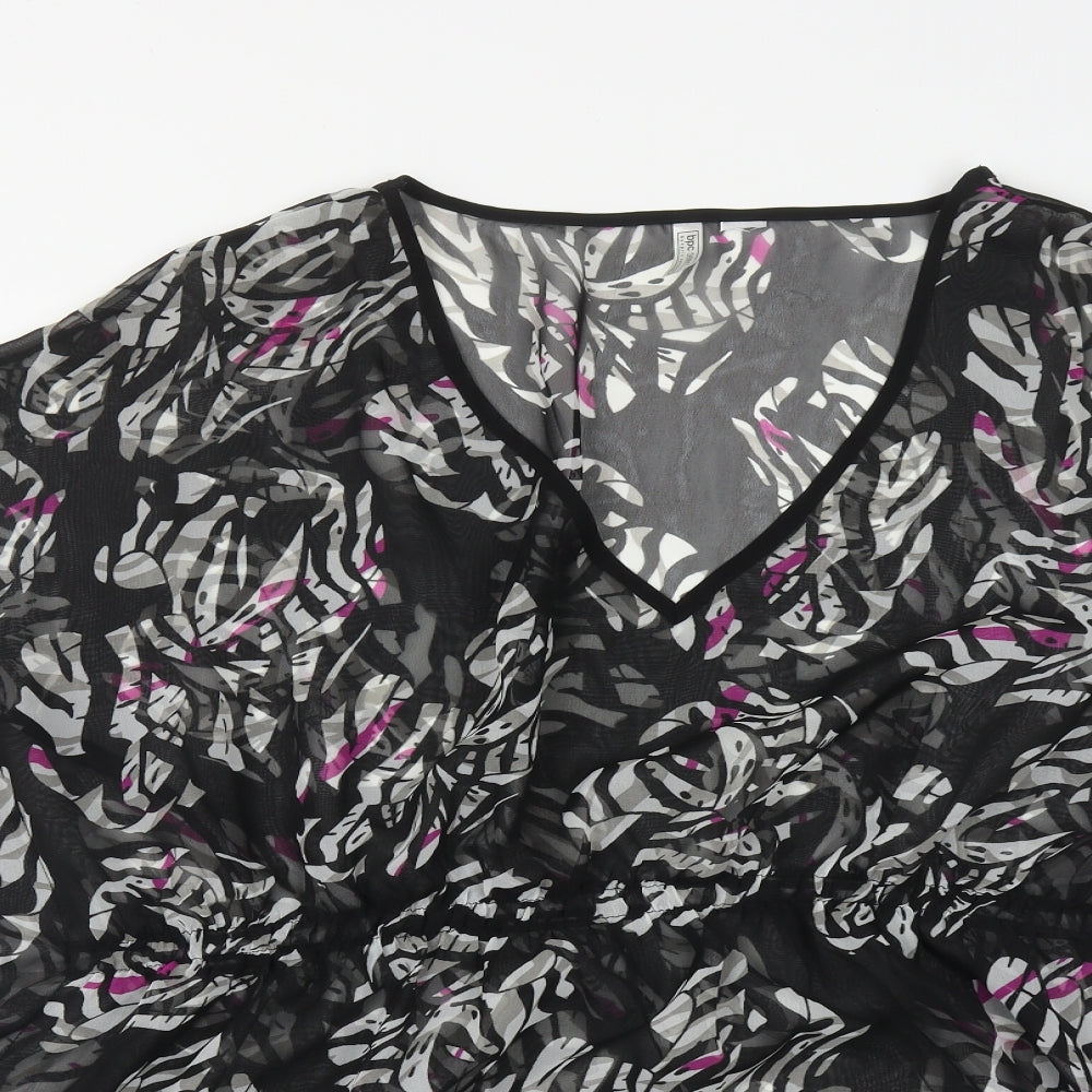 BPC selection Womens Black Geometric Viscose Basic Blouse Size M V-Neck - Beach Cover Up