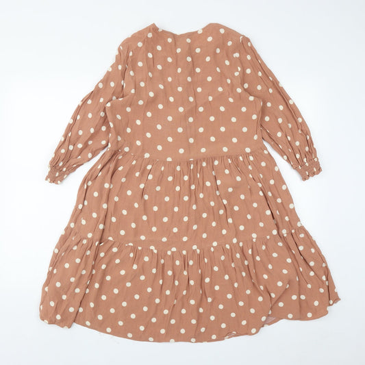 F&F Womens Brown Polka Dot Viscose Fit & Flare  Size 10  Round Neck Button