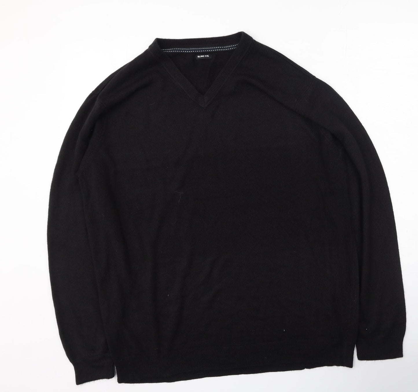 Bling Mens Black V-Neck  Polyester Pullover Jumper Size 2XL