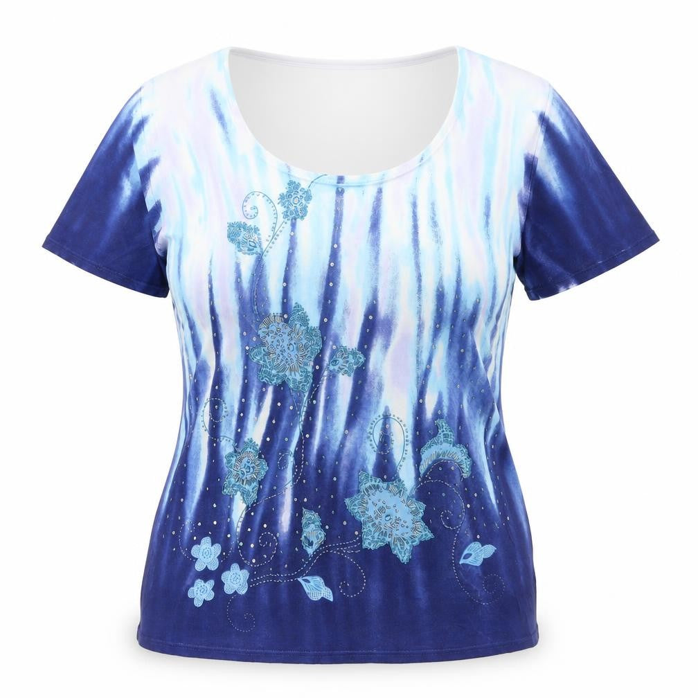 Shirel. B Womens Blue  Nylon Basic Blouse Size XL Round Neck