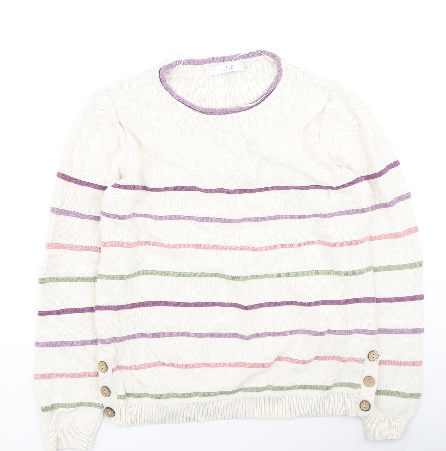 isle Womens Multicoloured Round Neck Striped Cotton Pullover Jumper Size S