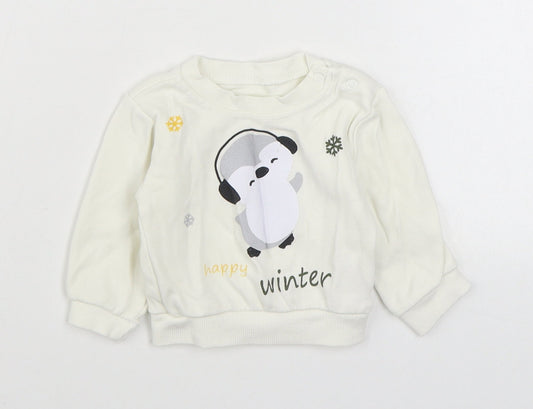Baby Hi Girls White  Cotton Pullover Jumper Size 6-9 Months  Pullover