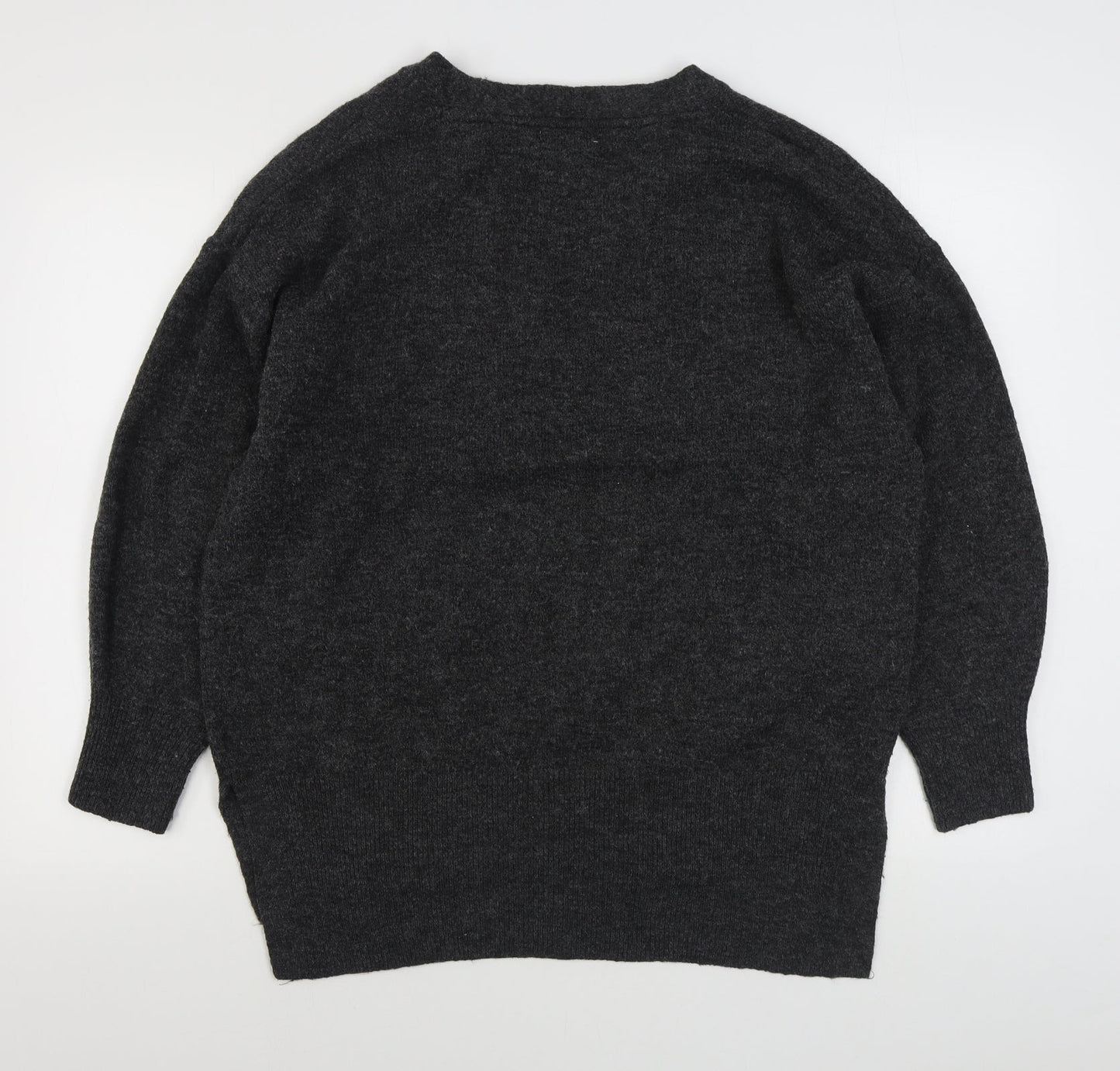 H&M Womens Grey V-Neck  Polyester Pullover Jumper Size S