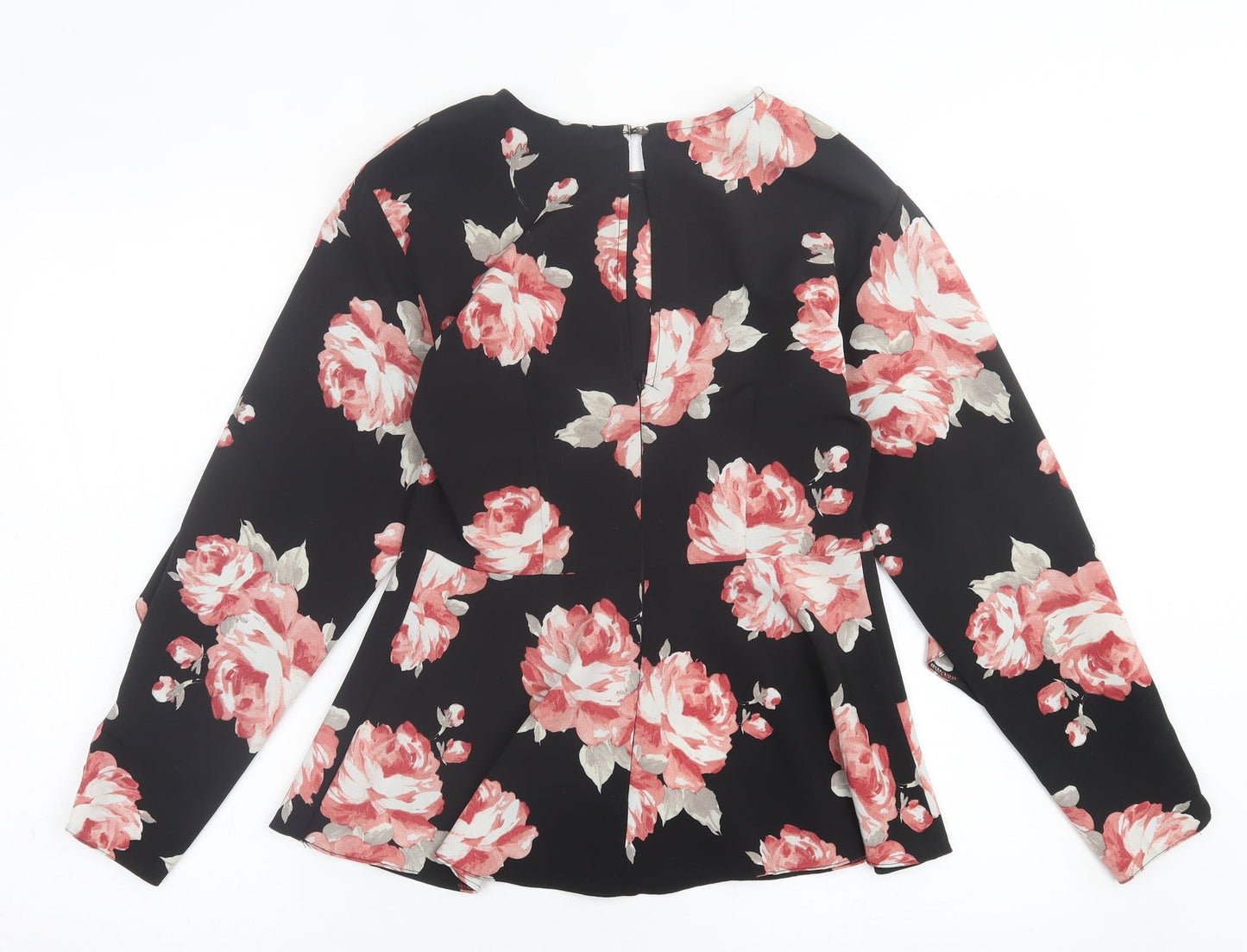 River Island Womens Black Floral Polyester Basic Blouse Size 8 Crew Neck