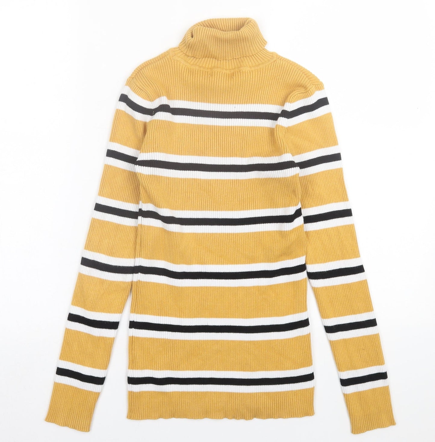 Primark Girls Yellow Striped Viscose Basic Casual Size 12-13 Years Roll Neck Pullover