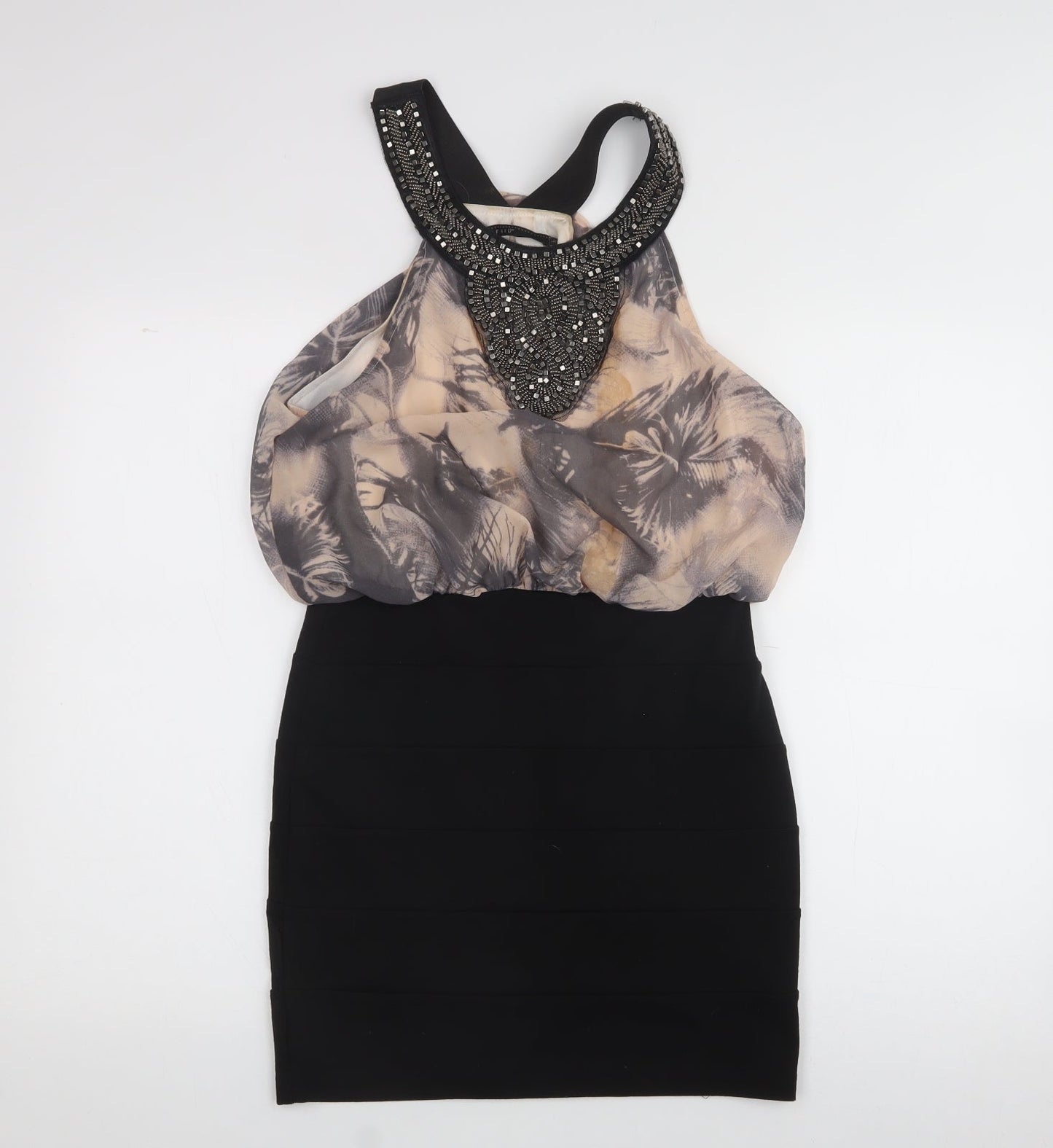 Crafted Womens Black Floral Polyester A-Line  Size 10  Halter
