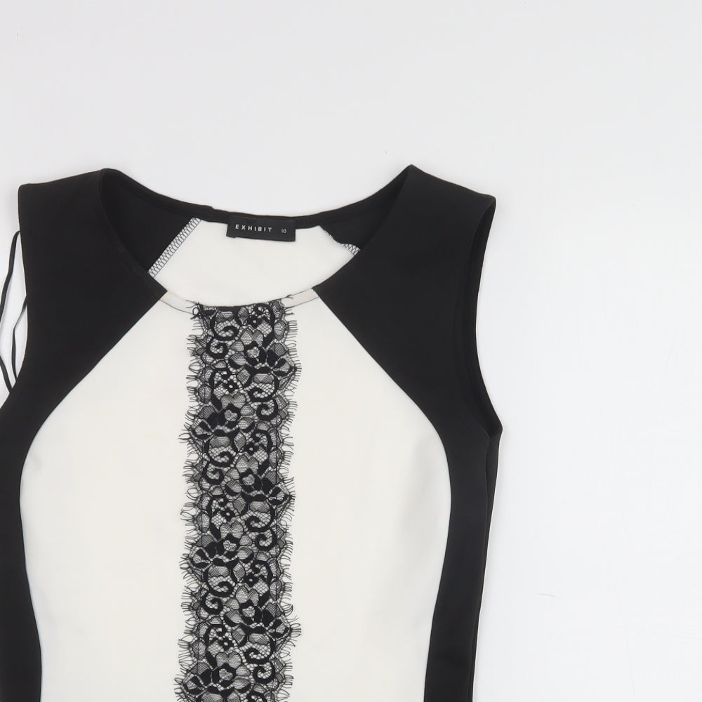 Exhibit  Womens Black  Polyester Basic T-Shirt Size 10 Scoop Neck