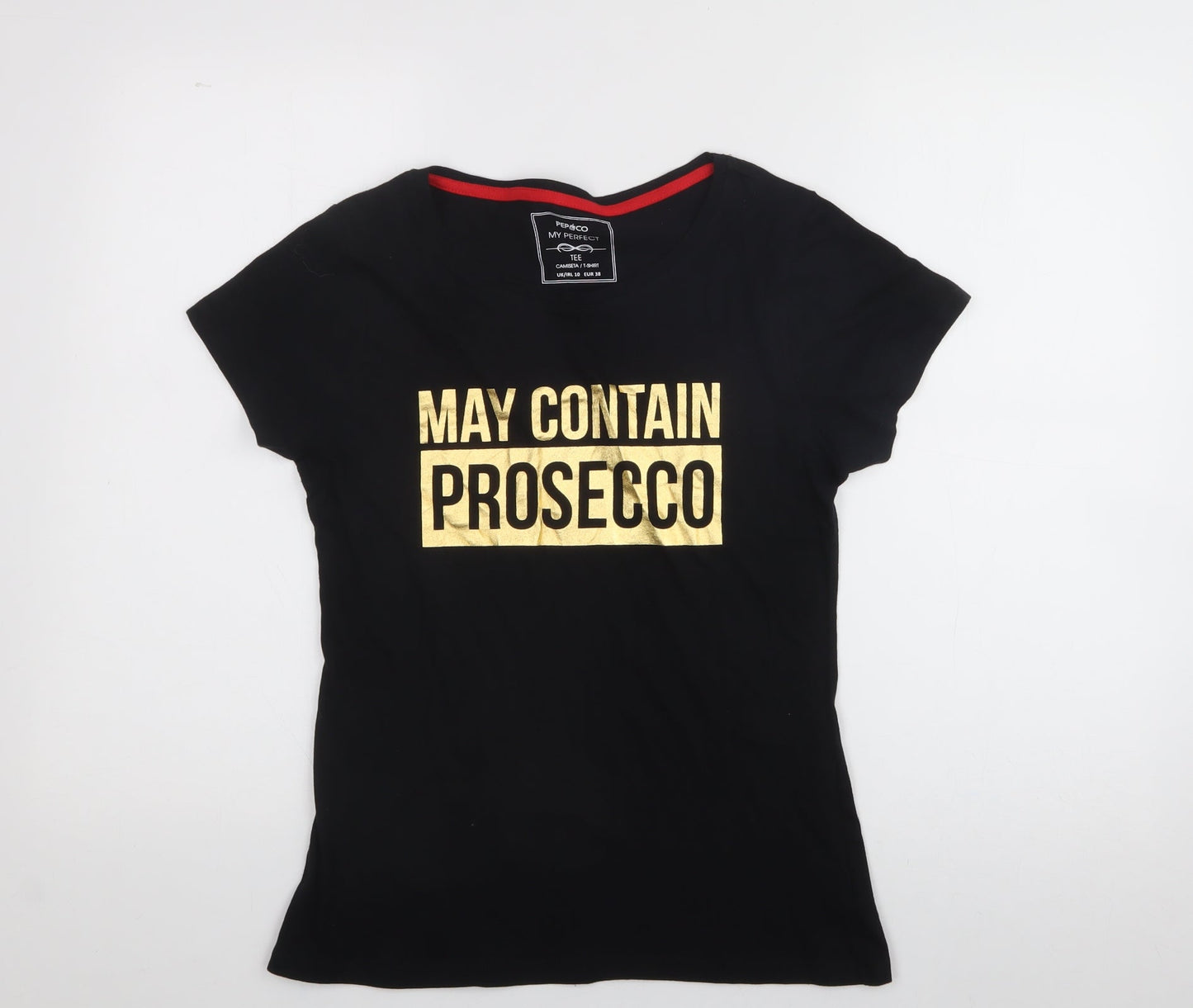 Pep & co  Womens Black  Cotton Basic T-Shirt Size 10 Crew Neck - Prosecco
