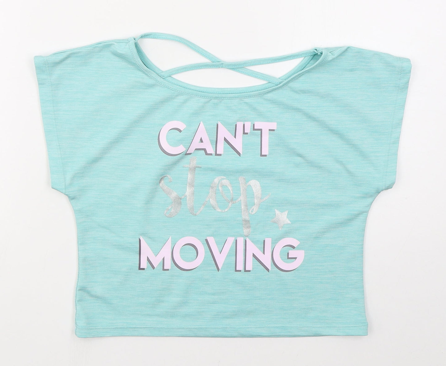Preworn Womens Blue  Polyester Cropped T-Shirt Size S Boat Neck - Can't Stop Moving