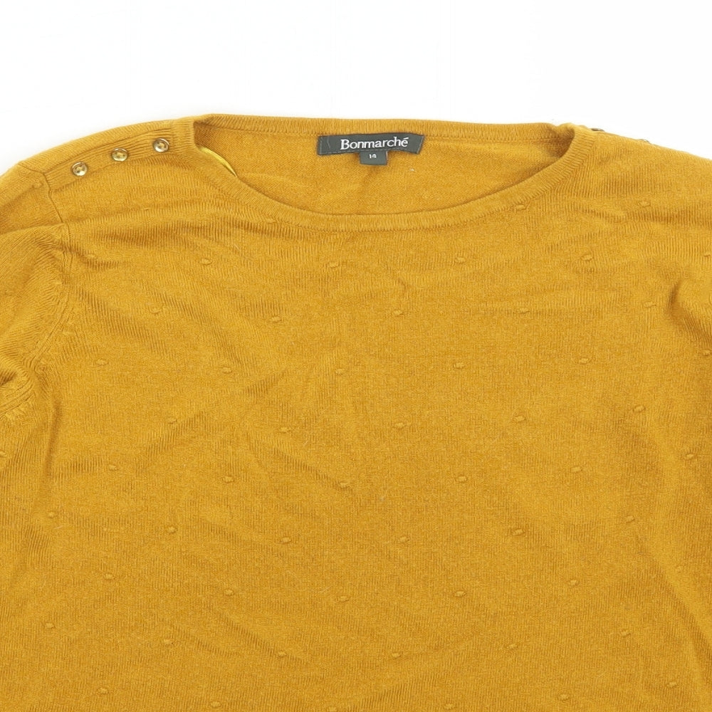 Bonmarché Womens Yellow Scoop Neck  Acrylic Pullover Jumper Size 14