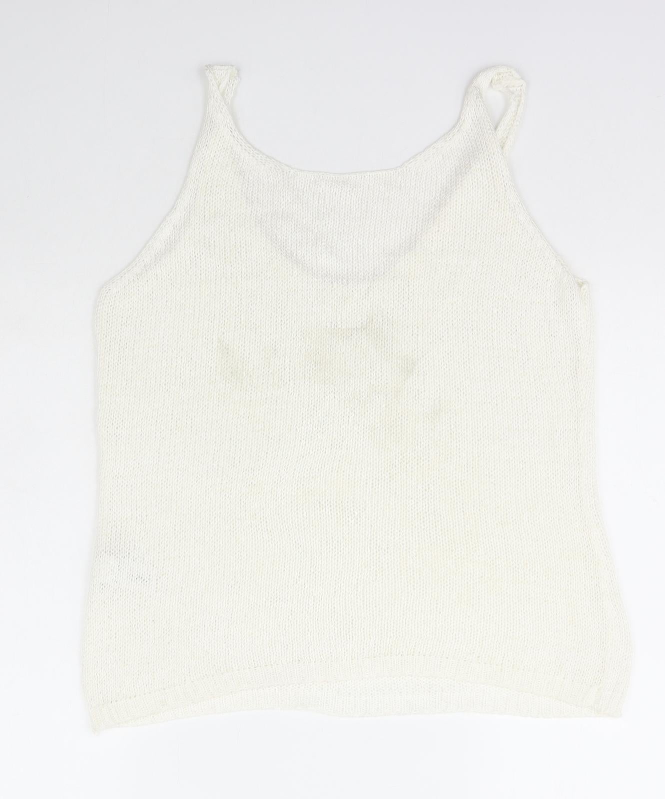NEXT Womens Ivory  Polyester Basic T-Shirt Size 12 Scoop Neck