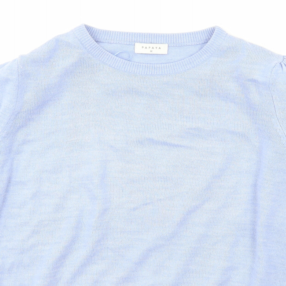 Papaya Womens Blue Boat Neck  Acetate Pullover Jumper Size M