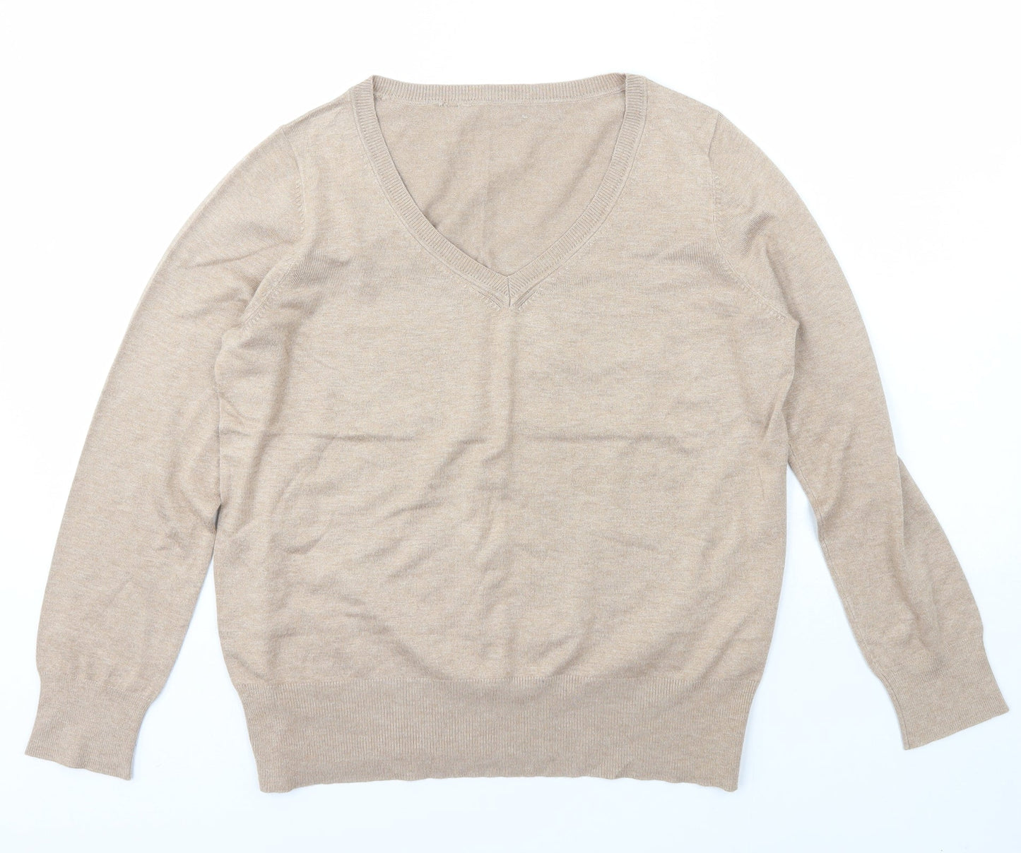 Preworn Womens Beige V-Neck  Cotton Pullover Jumper Size M
