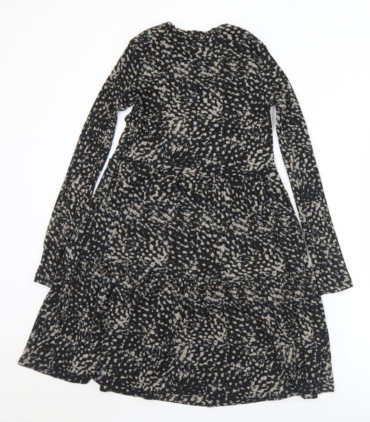 River Island Womens Black Geometric Polyester Fit & Flare  Size 6  Round Neck