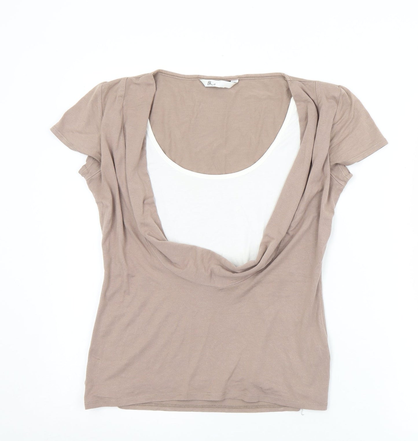 BHS Womens Brown  Viscose Basic T-Shirt Size 10 Cowl Neck