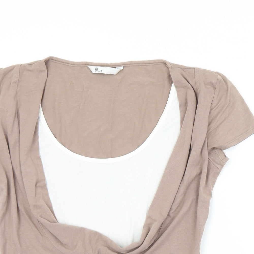BHS Womens Brown  Viscose Basic T-Shirt Size 10 Cowl Neck