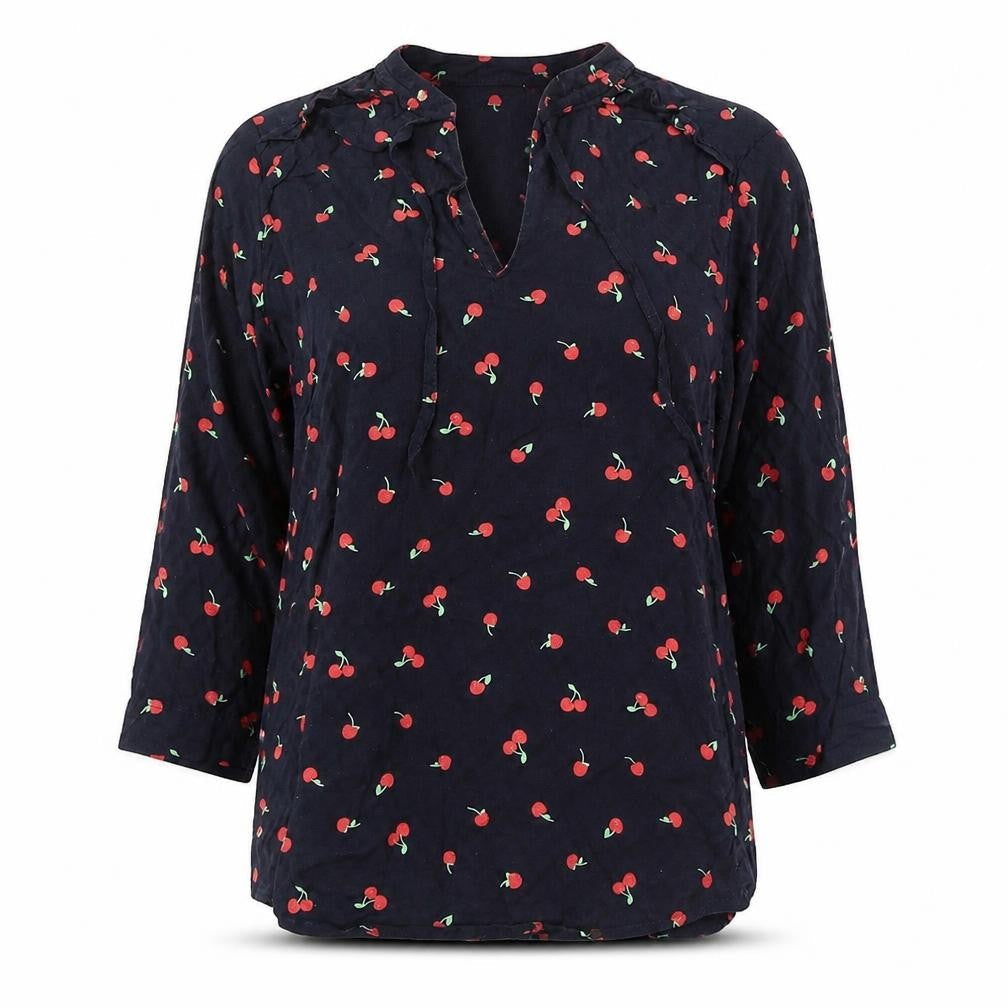 Marks and Spencer Womens Black Geometric Viscose Basic Blouse Size 8 Round Neck - Cherries