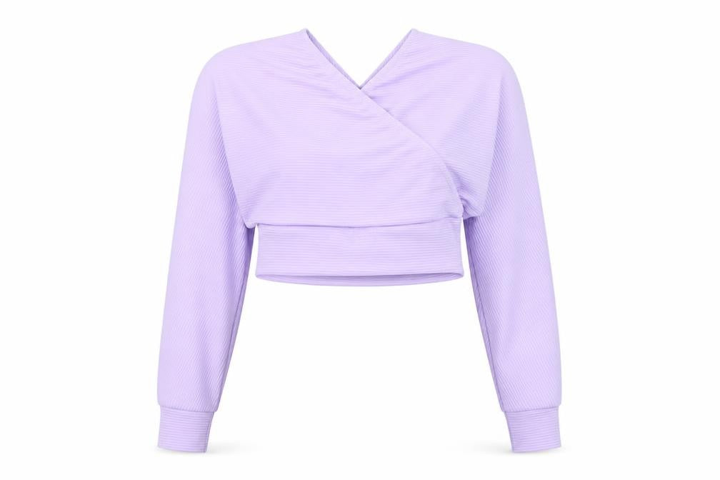 Femme LUXE Womens Purple  Polyester Cropped Blouse Size 8 V-Neck