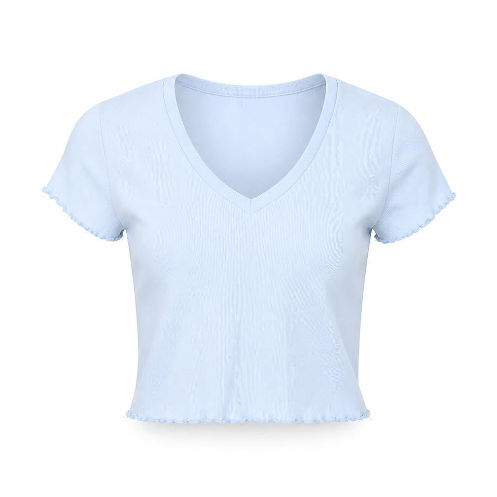 FB Sister Womens Blue  Cotton Cropped T-Shirt Size 2XS V-Neck