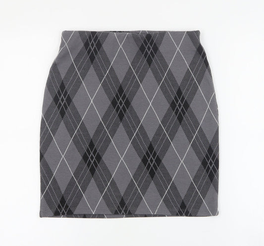 New Look Womens Grey Argyle/Diamond Polyester Mini Skirt Size 8