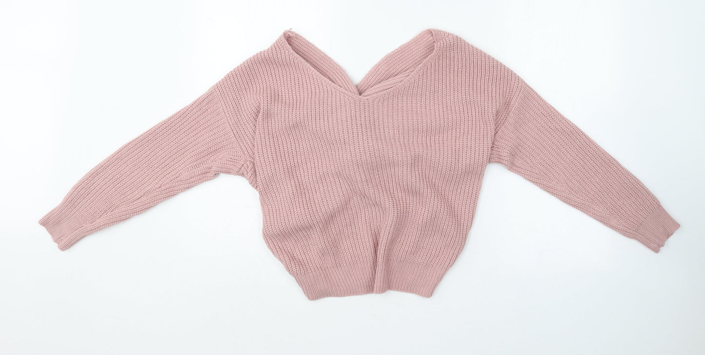 Preworn Womens Pink V-Neck  Wool Pullover Jumper One Size   - Knot back