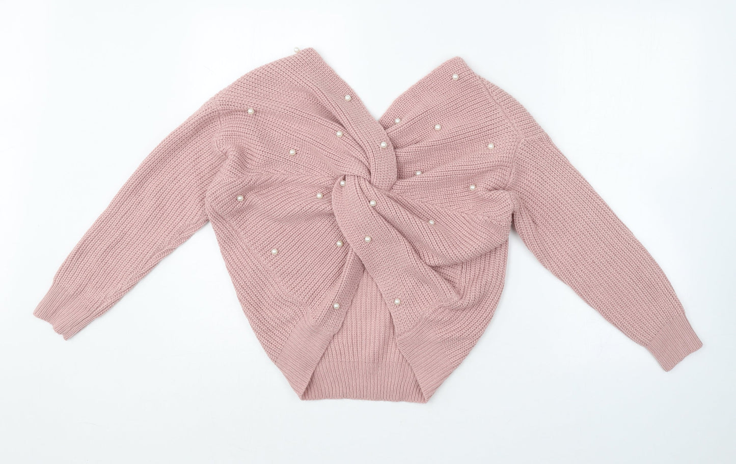 Preworn Womens Pink V-Neck  Wool Pullover Jumper One Size   - Knot back