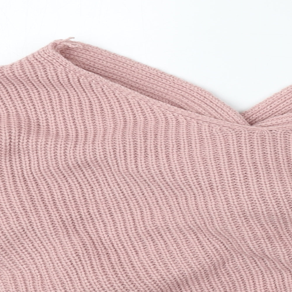 Preworn Womens Pink V-Neck  Wool Pullover Jumper One Size   - Knot back