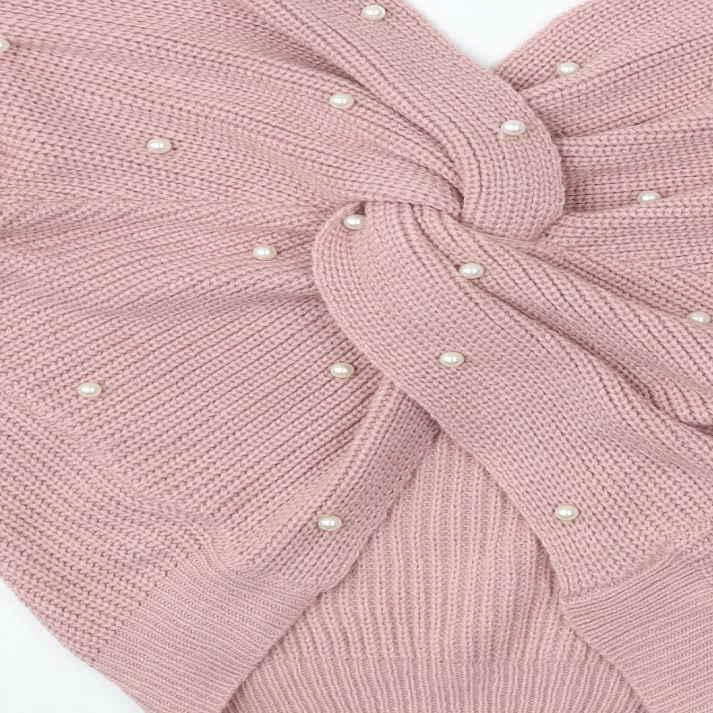 Preworn Womens Pink V-Neck  Wool Pullover Jumper One Size   - Knot back