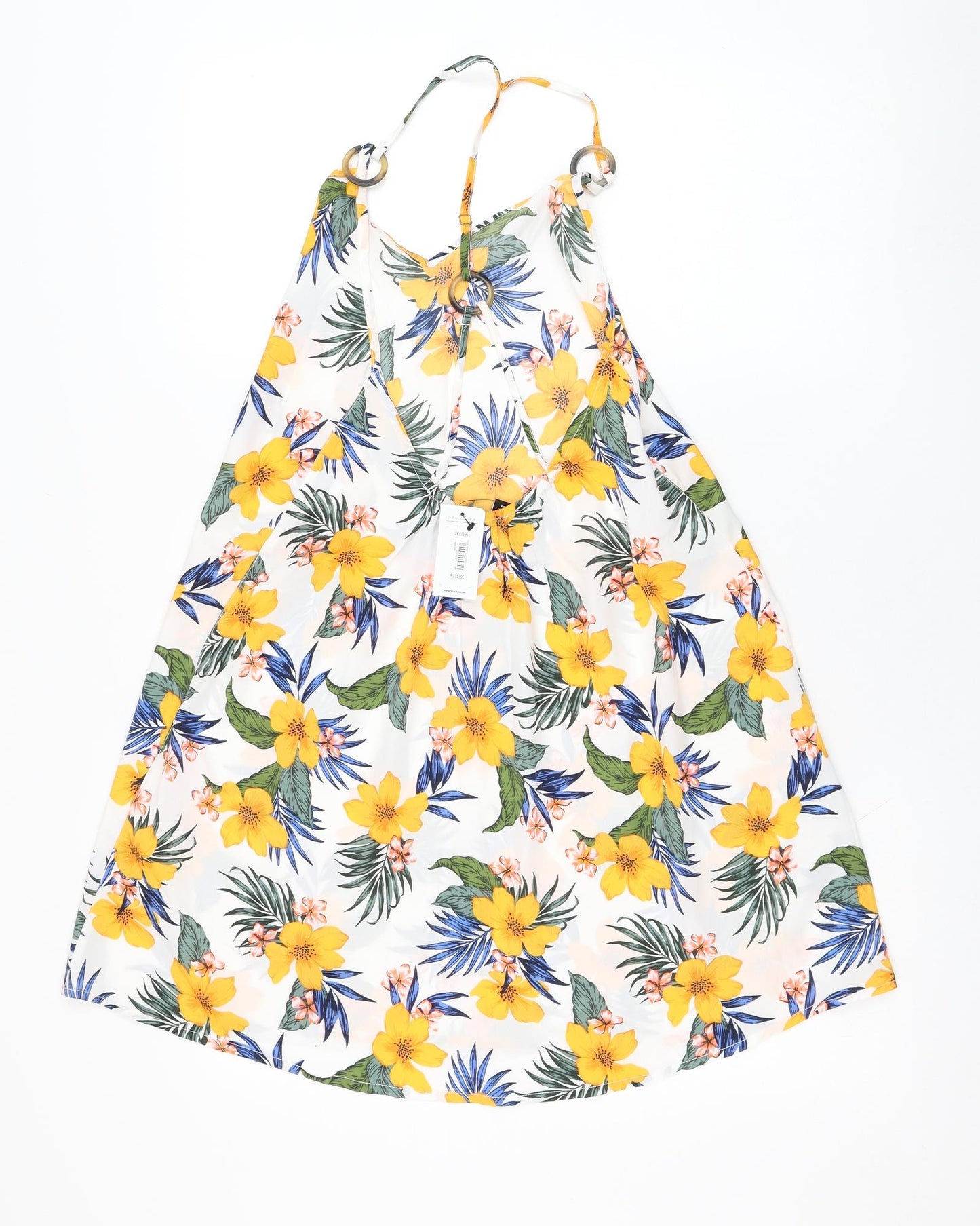 New Look Womens White Floral Polyester Tank Dress  Size S  Round Neck Pullover