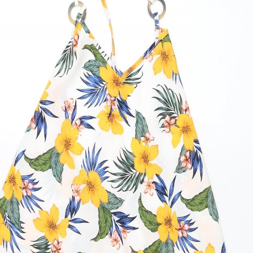 New Look Womens White Floral Polyester Tank Dress  Size S  Round Neck Pullover