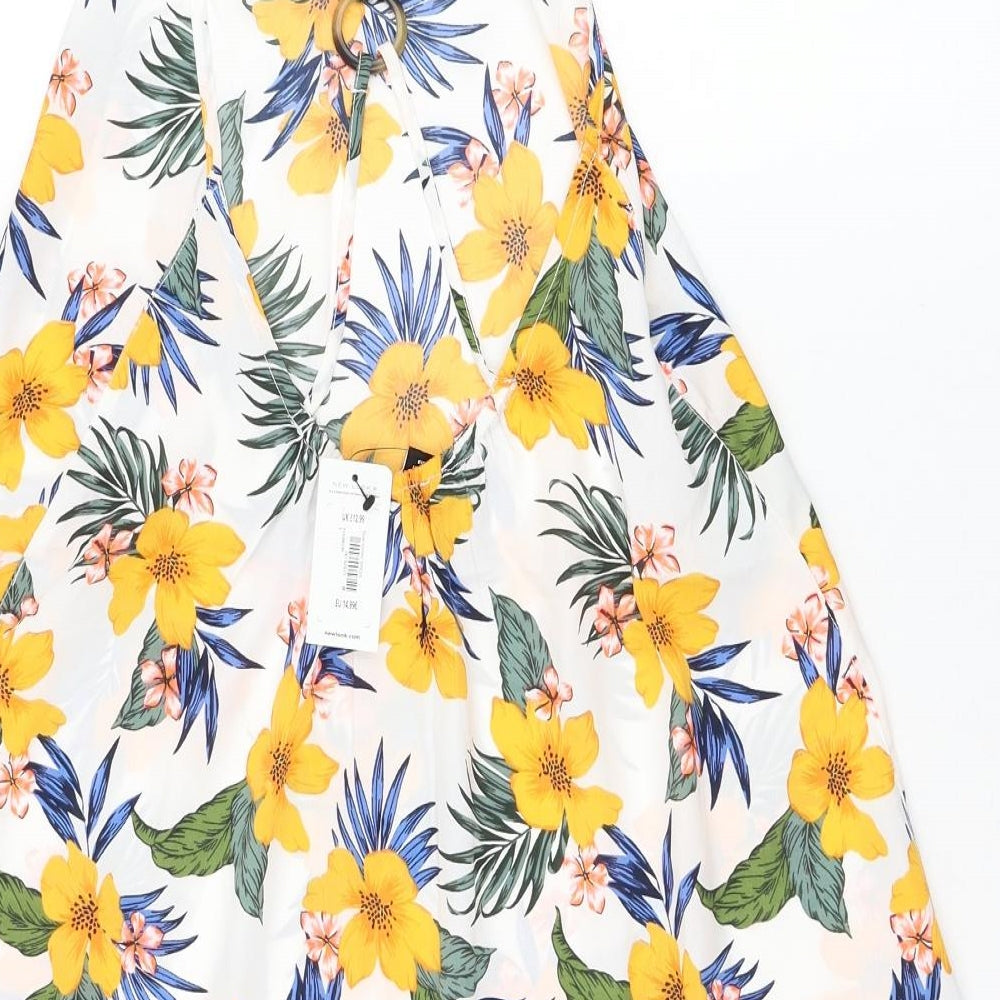New Look Womens White Floral Polyester Tank Dress  Size S  Round Neck Pullover