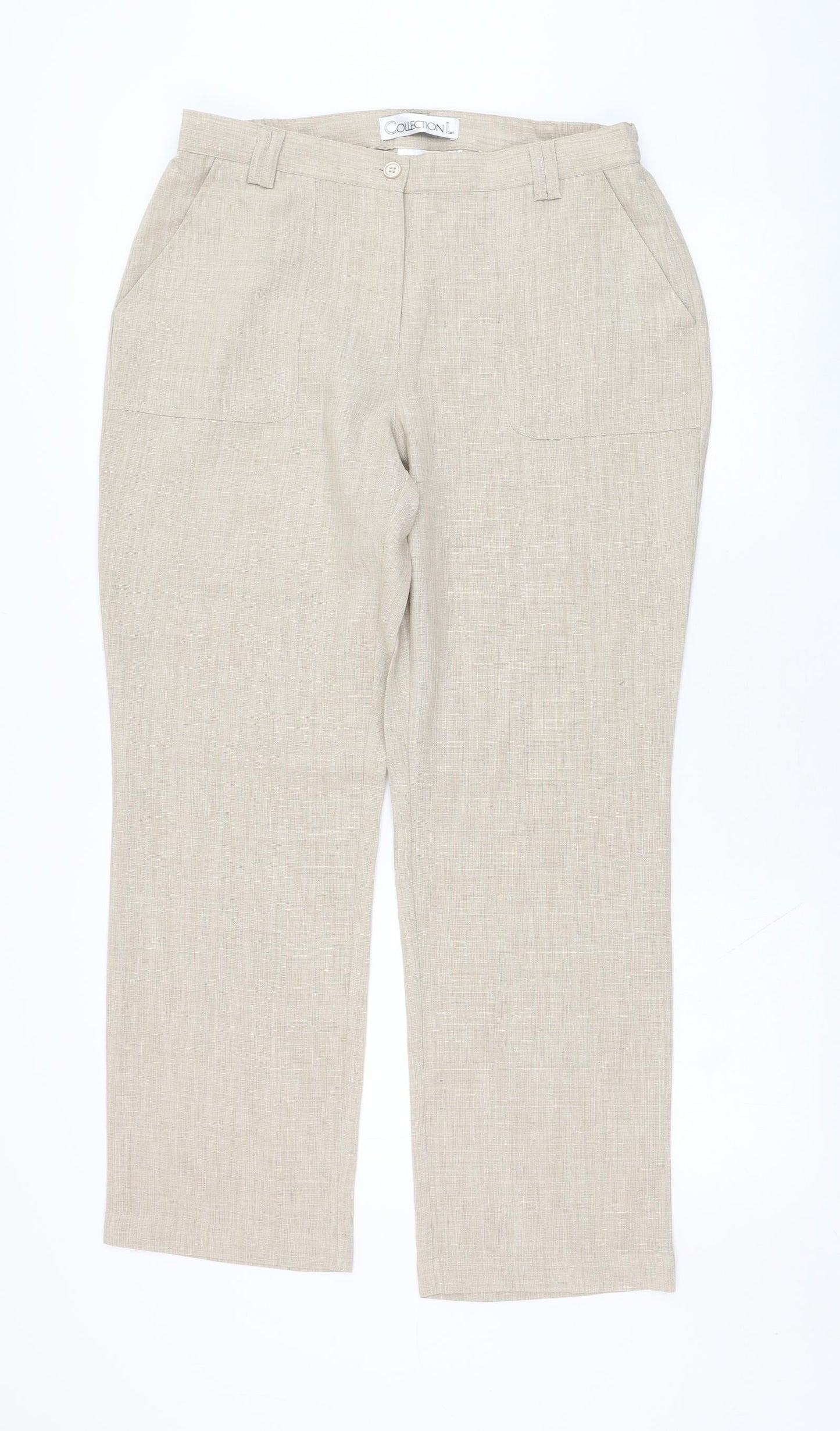 Collection Womens Beige  Polyester Trousers  Size 14 L28 in Regular Zip