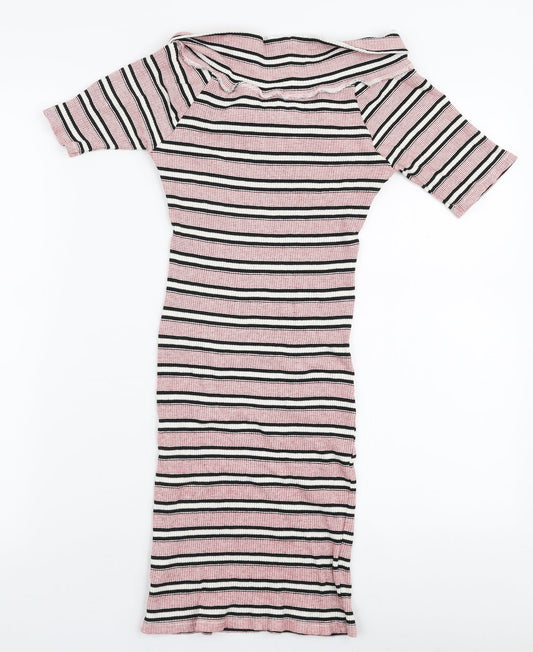 Topshop Womens Multicoloured Striped Viscose Bodycon  Size 8  Off the Shoulder Pullover
