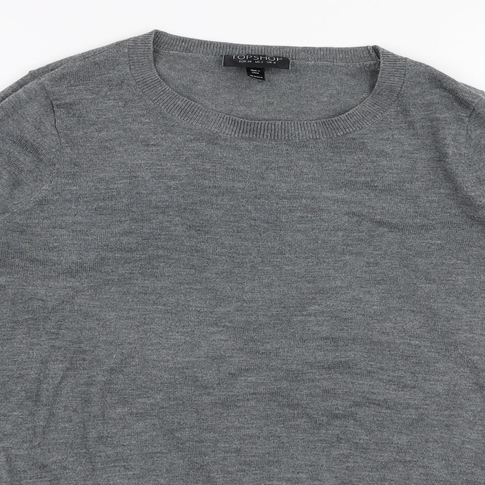 Topshop Womens Grey Round Neck  Polyester Pullover Jumper Size 6