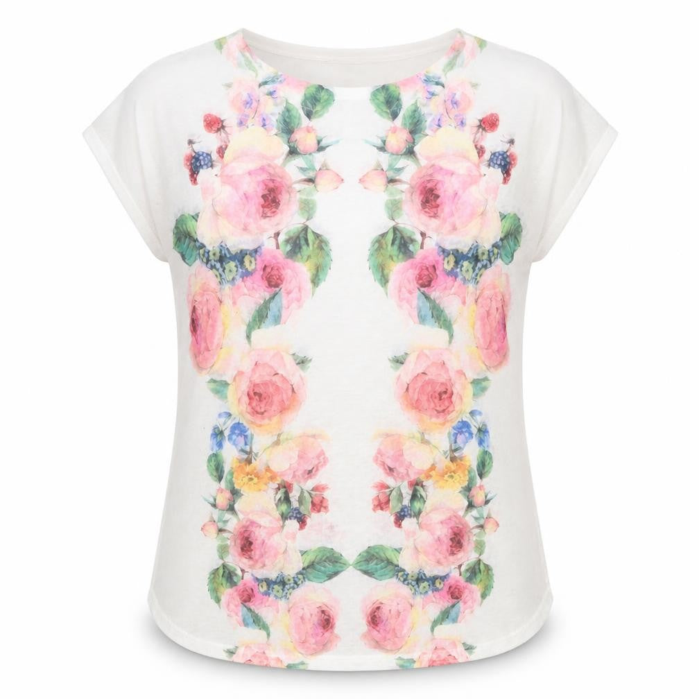Twinkle Womens Multicoloured Floral Polyester Basic T-Shirt Size M Round Neck