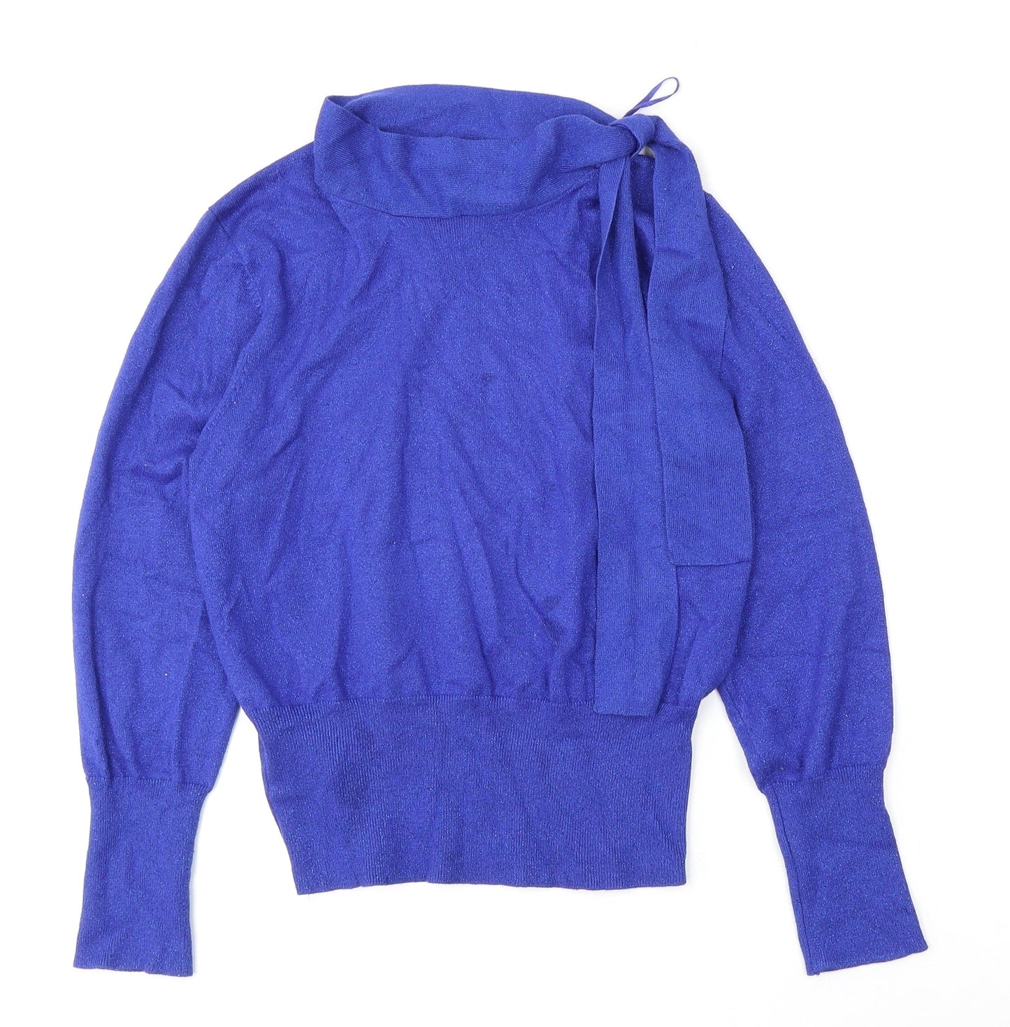 Marks and Spencer Womens Blue Mock Neck  Viscose Pullover Jumper Size 12