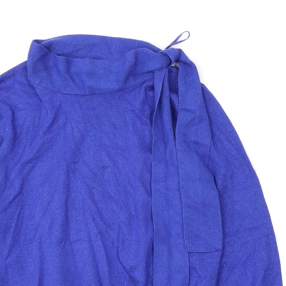 Marks and Spencer Womens Blue Mock Neck  Viscose Pullover Jumper Size 12