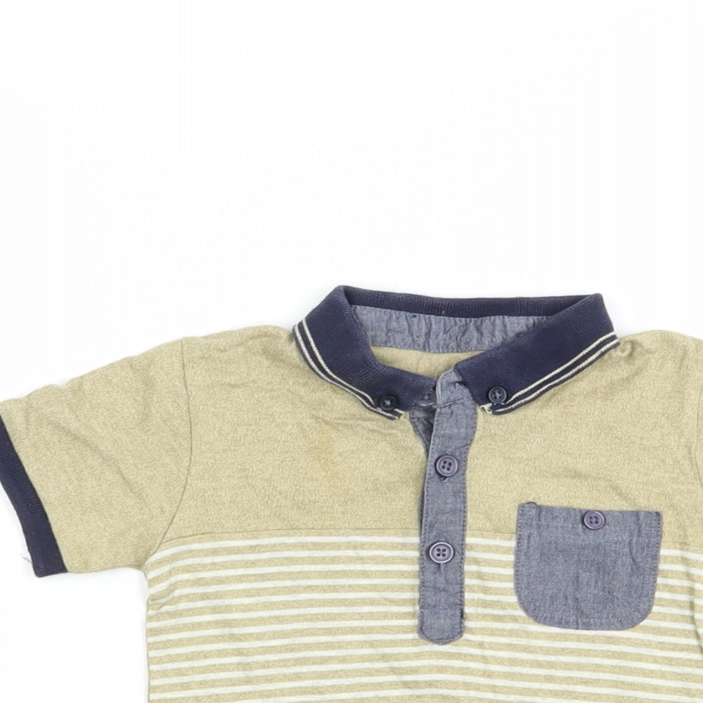 Matalan Baby Beige Striped Cotton Pullover Polo Size 12-18 Months Collared Button