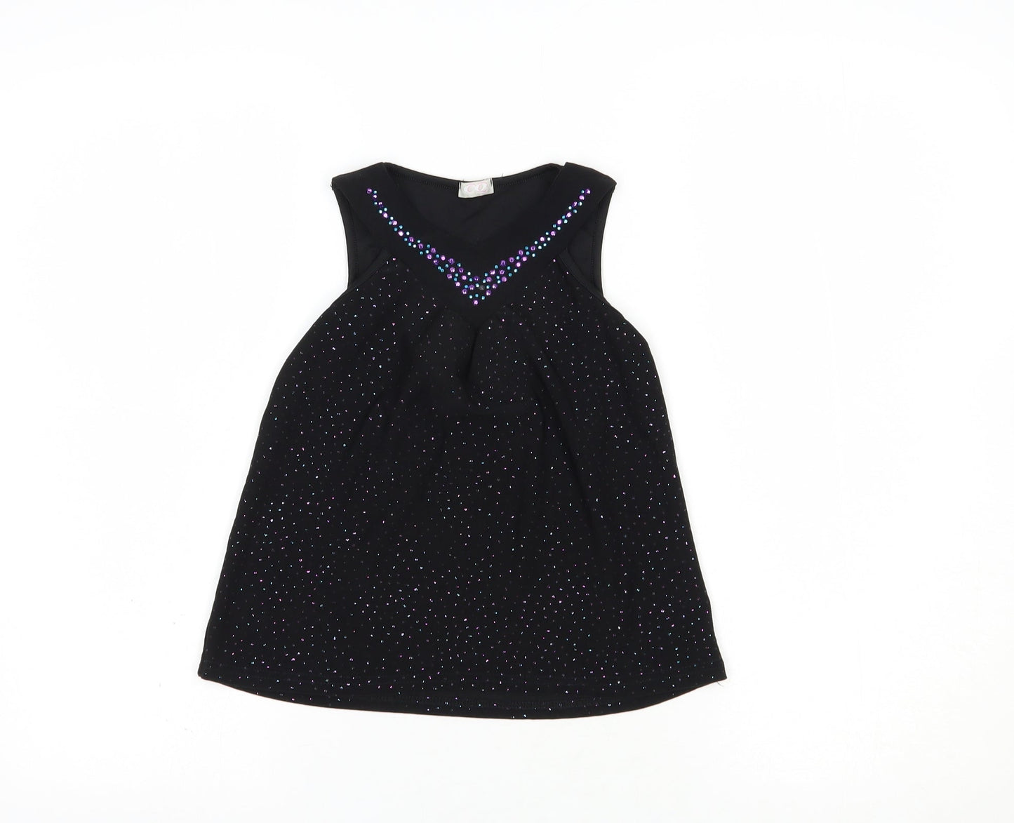 Matalan Girls Black  Polyester Pullover Blouse Size 4-5 Years V-Neck Pullover