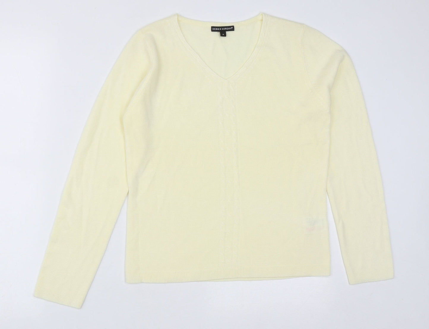 Debbie Morgan Womens Yellow V-Neck  Acrylic Pullover Jumper Size S