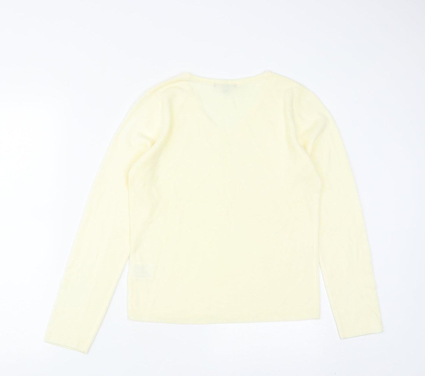 Debbie Morgan Womens Yellow V-Neck  Acrylic Pullover Jumper Size S