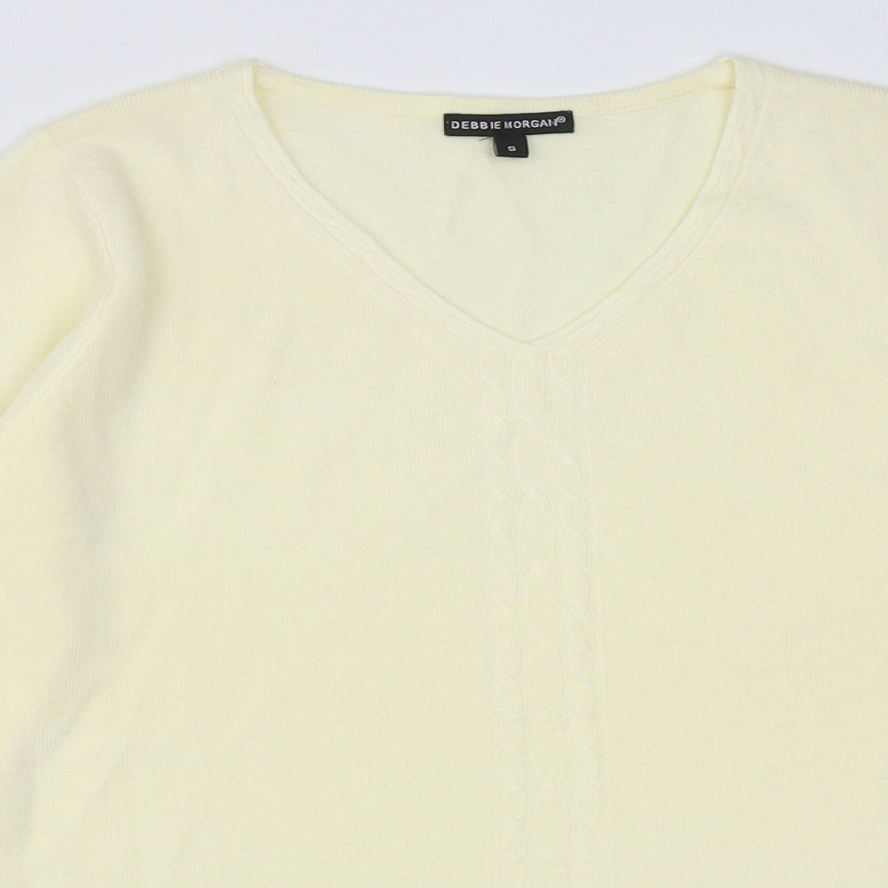 Debbie Morgan Womens Yellow V-Neck  Acrylic Pullover Jumper Size S