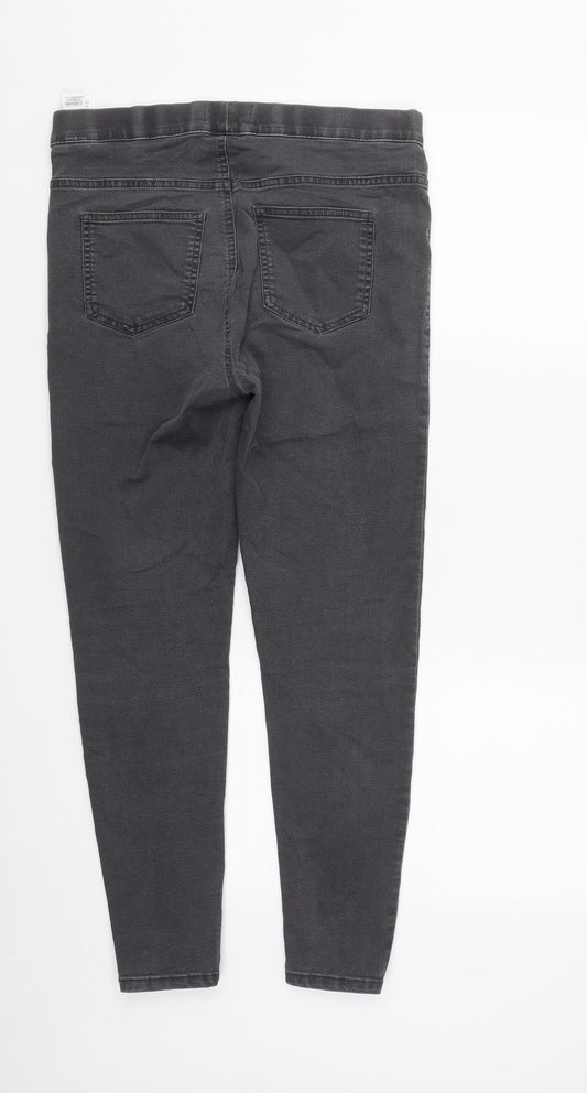 Marks and Spencer Womens Grey  Cotton Jegging Trousers Size 12 L26 in Regular