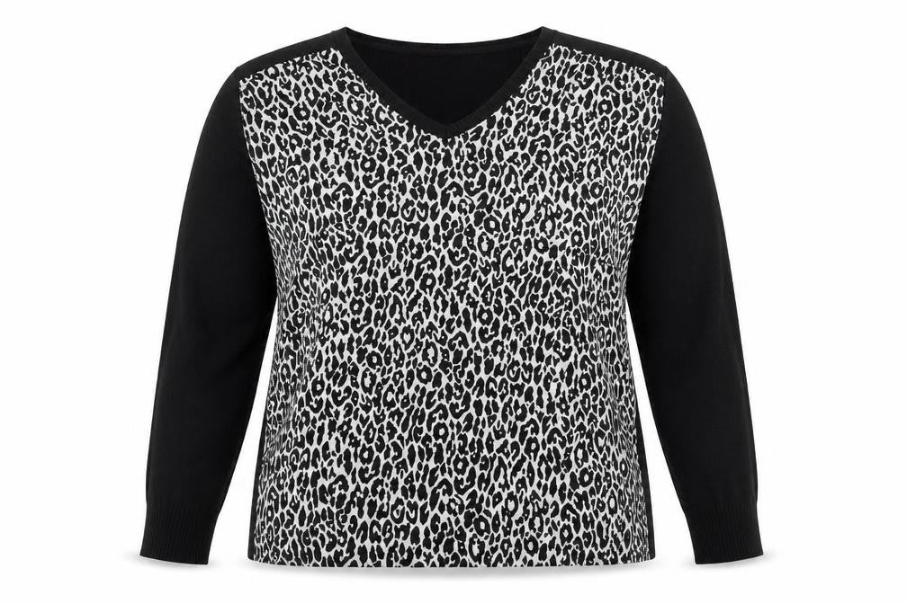 Marks and Spencer Womens Multicoloured V-Neck Geometric Cotton Pullover Jumper Size 14