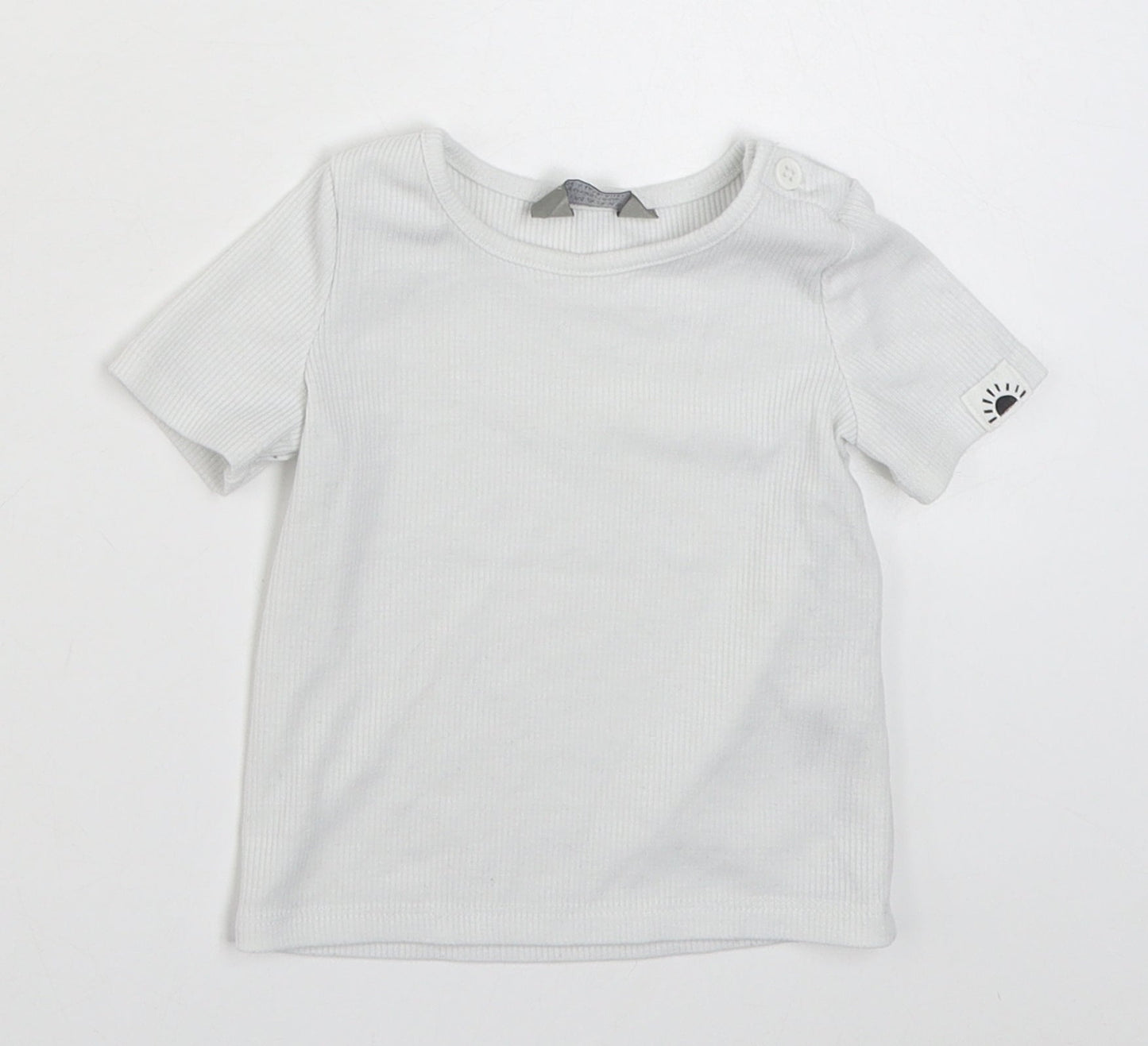 Primark Baby White  Cotton Basic T-Shirt Size 6-9 Months Round Neck Button