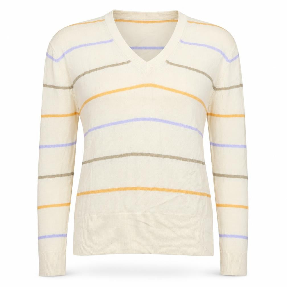 Marks and Spencer Womens Multicoloured V-Neck Striped Viscose Pullover Jumper Size M