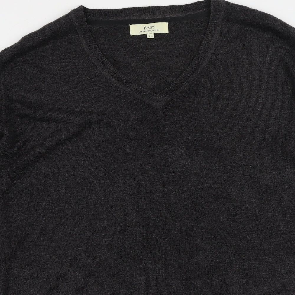 Easy Mens Grey V-Neck  Acrylic Pullover Jumper Size XL